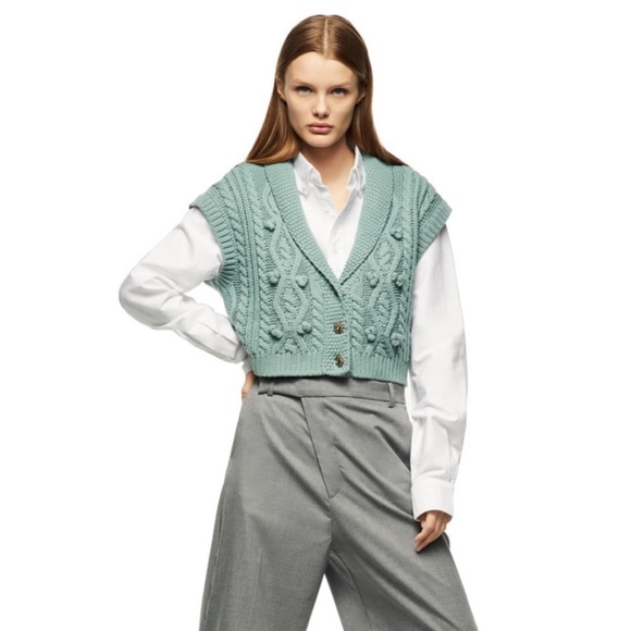 Zara Jackets & Coats Nwt Zara Cable Knit Vest With Jewel Buttons S